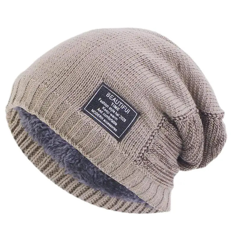 Winter Keepwarm Unisex Dual Color Knitted Velvet Inner Lining Skullcap 241214