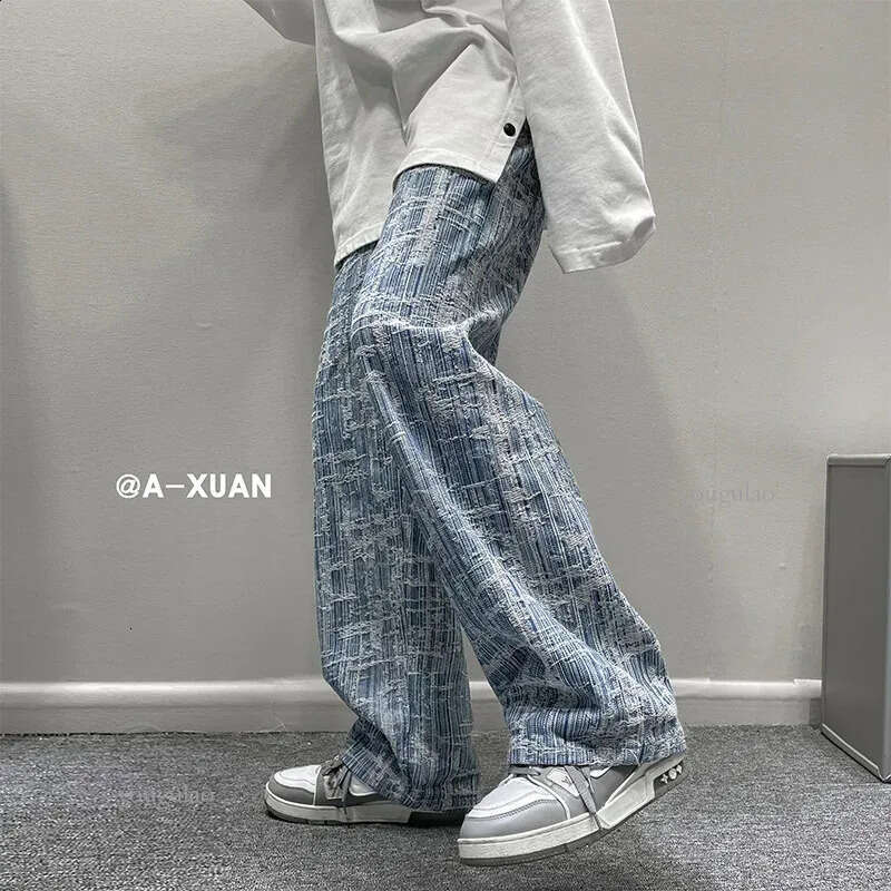 Korean Fashion Trendyol Men Jeans Vintage Mens Jeans Man Pants Streetwear Jean Baggy Male Oversize Mens Denim Wide Men's Boys 240724