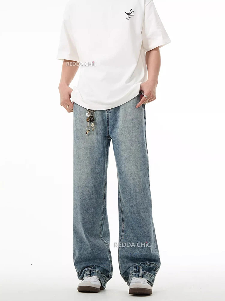 REDDACHIC 90s Retro Backwards Men Baggy Jeans Straight Wide Leg Casual Inverted Pants Upside Down Y2k Trousers Korean Streetwear 241216