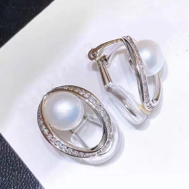 100% Natural Freshwater Pearl Ear Clip Earrings Without Ear Holes Temperament INS Style Diamond Zircon Fashion Gift 241220