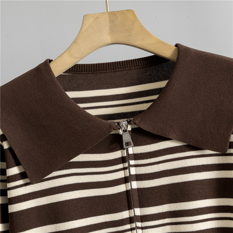 Spring Two Piece Sets Women Knitted Sweater Suit Elegant Doll Collar Stripe Knit Cardigan Wide Leg Pants Two-Piece Set