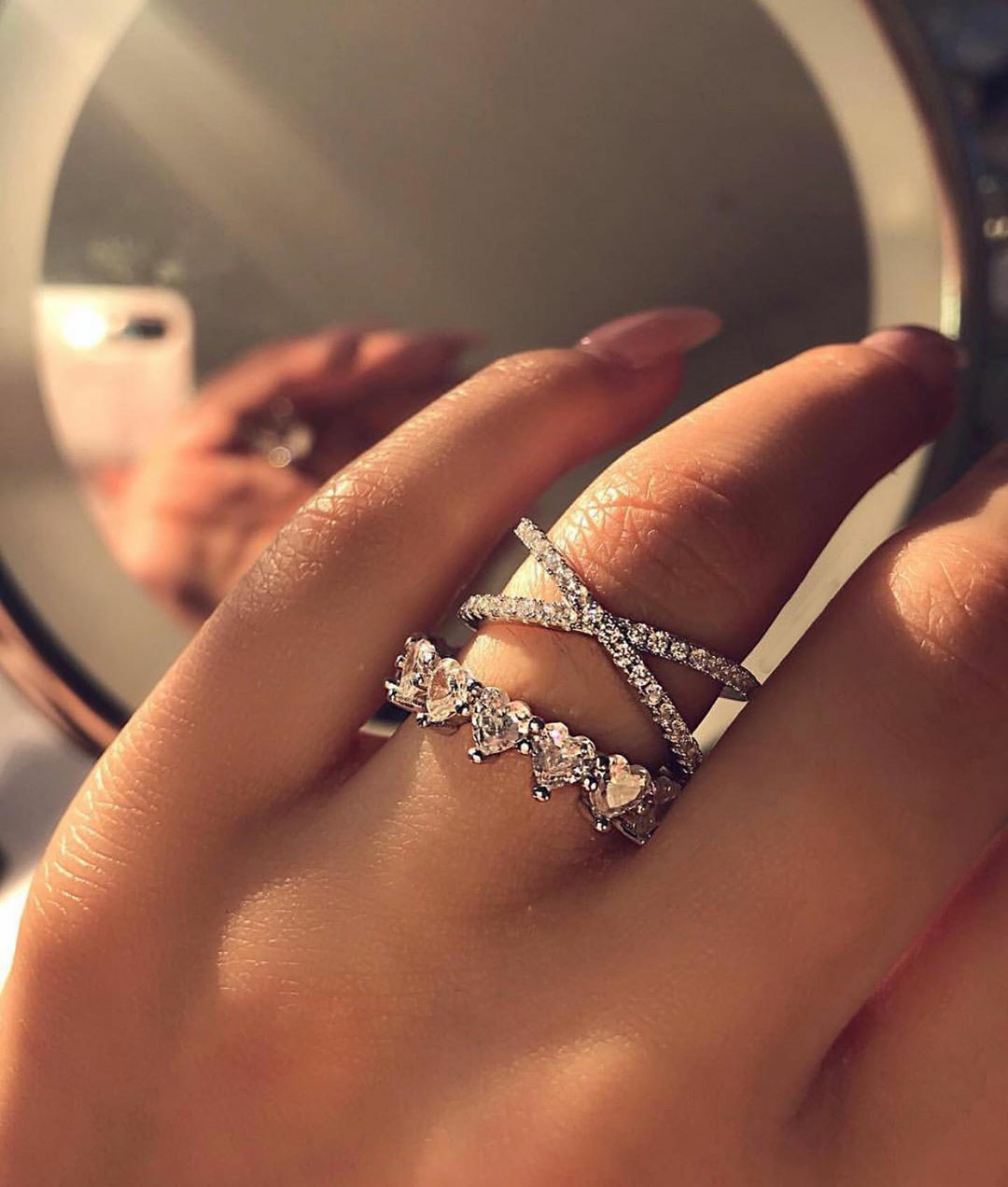 2PCS Couple Wedding Rings Set Simple Fashion Jewelry 925 Sterling Silver Heart Shape 5A Cubic Zircon CZ Diamond Party Elegant Women Engagement Band Ri