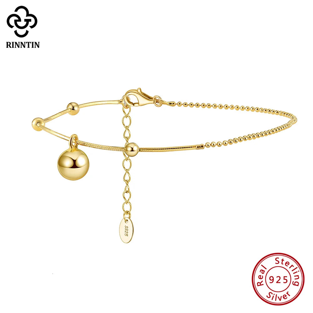 Rinntin S925 Silver Round Pendant Snake Satellite Chain with 1mm Beaded Chain Bracelet For Women Wedding Jewelry Gift SB184 241214