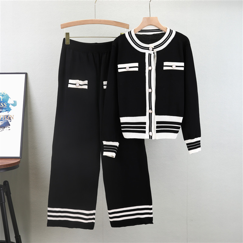 Korean Fashion Casual Knit Two Set Women Sweater Cardigan Wide Leg Pant Suits Tracksuit 2 Piece Sets New Autumn