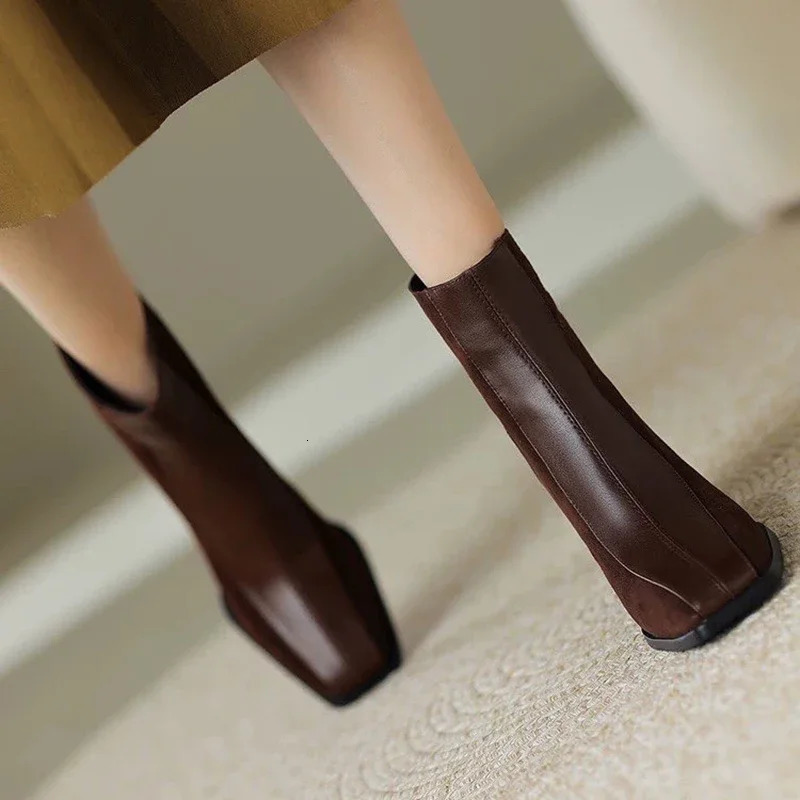 Vintage Square Toe Women Ankle Boots Fashion Back Zippers Short Booties Autumn Winter Ladies Concise Office Thick Heels Shoes 241213