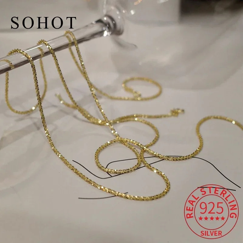 Real 925 Sterling Silver Shiny Geometric Chokers Necklaces for Women Trendy Fine Jewelry Minimalist Enchanting Accessories 241220