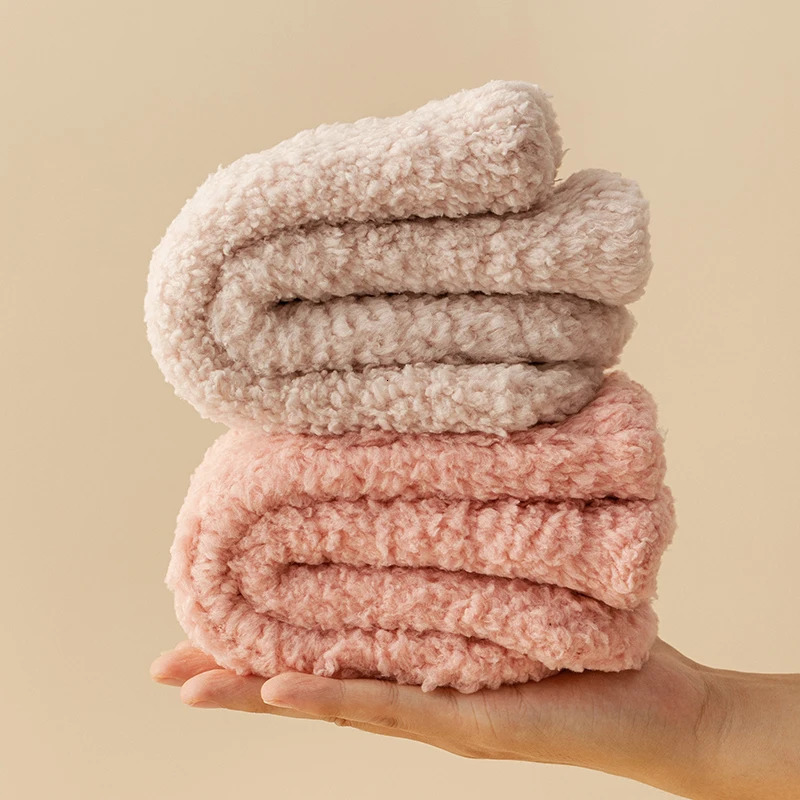 3 pairs of womens and mens sliding socks coral plush couple winter solid color thick moonlight Christmas tube socks without hair loss 241219