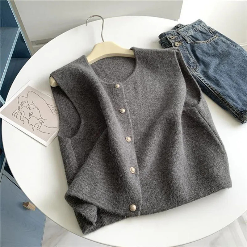 Women Cardigan Korean Elegant Knitted Sleeveless Vest Female Casual Sweater Tanks Fashion Slim Ladies O Neck Y2K Tops 241220