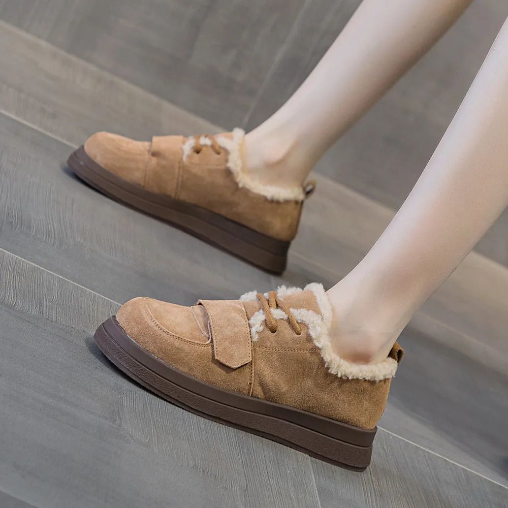 FEDONAS Casual Round Toe Women Flats Winter Platforms Wool Warm Shoes Woman Genuine Leather Concise Basic Working Shoes Pumps 241213