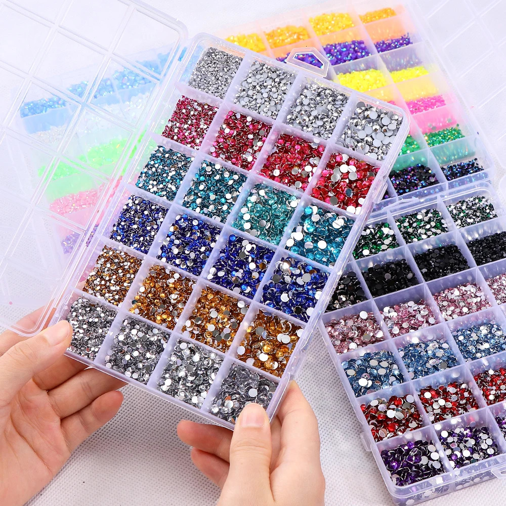 16500pcs/set Crystals Nail Rhinestones 2-5mm Flatback Colorful Glitter Gems Nail Charms Accessories DIY 3D Nail Art Decorations 241220