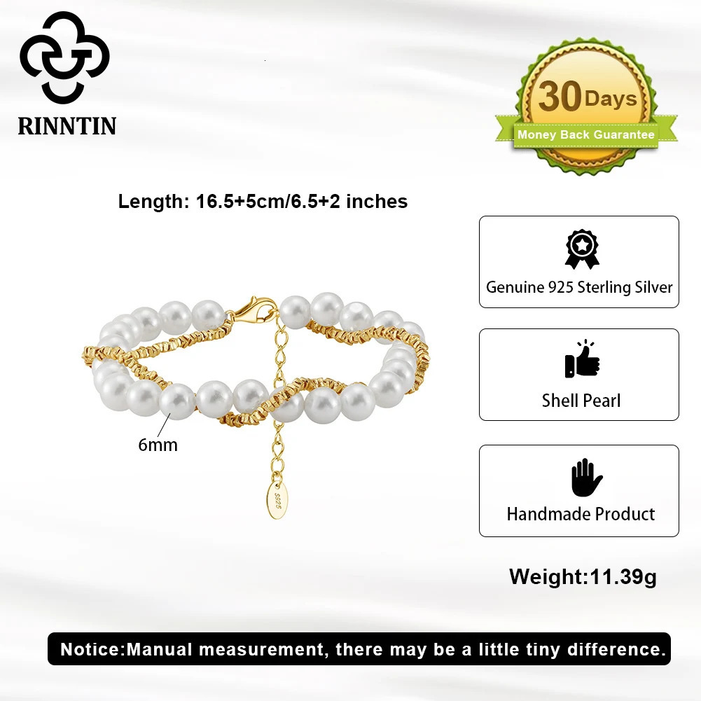 Rinntin Vintage Pearls Bracelet 925 Sterling Silver Layered Chain for Women Romantic Style Gifts Fashion Bracelet Jewelry PSB03 241214