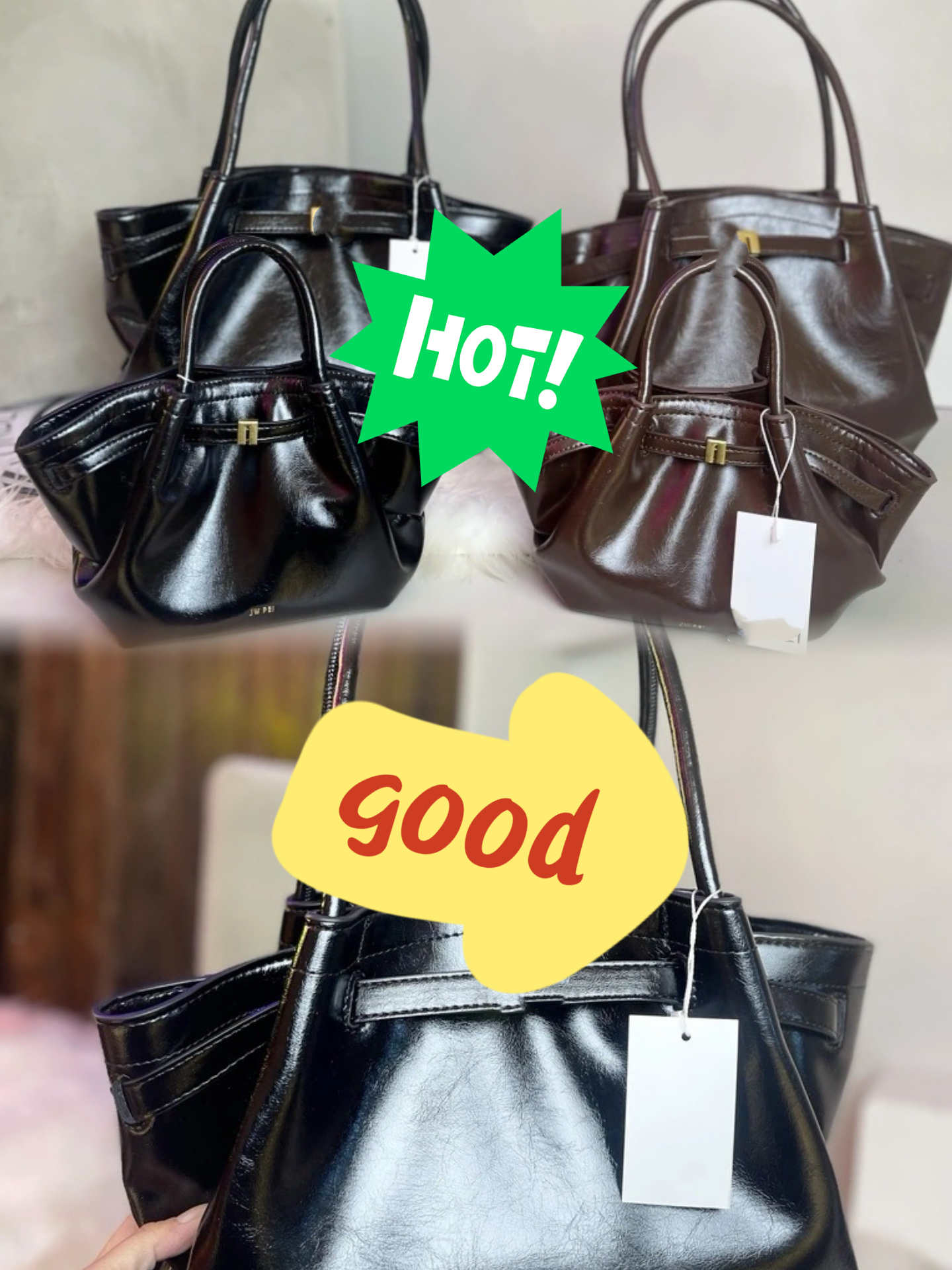 Leather Dumplings bag Luxe Calfskin Handbag Designer bag Cowhide Wide Strap Tote bag Women TOR BUR