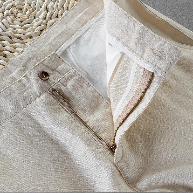 100% high-quality pure linen casual pants mens pants mens business fashion pants mens Pantalones Pantaloni Un Pantalon 241219