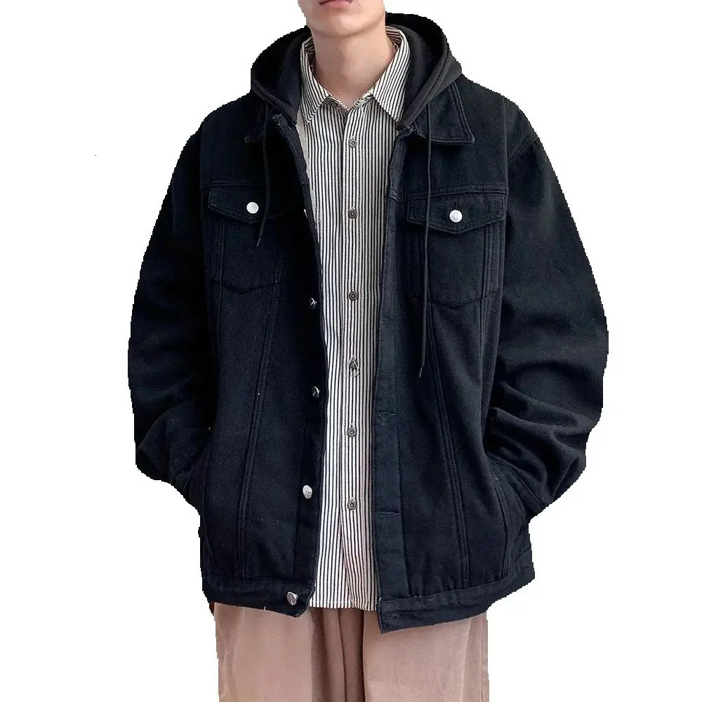 Winter Fleece Denim Jackets Men Solid Hat Detachable Casual Denim Coats Male Thick Warm Hooded High Quality Jean Parkas Outwear 241216