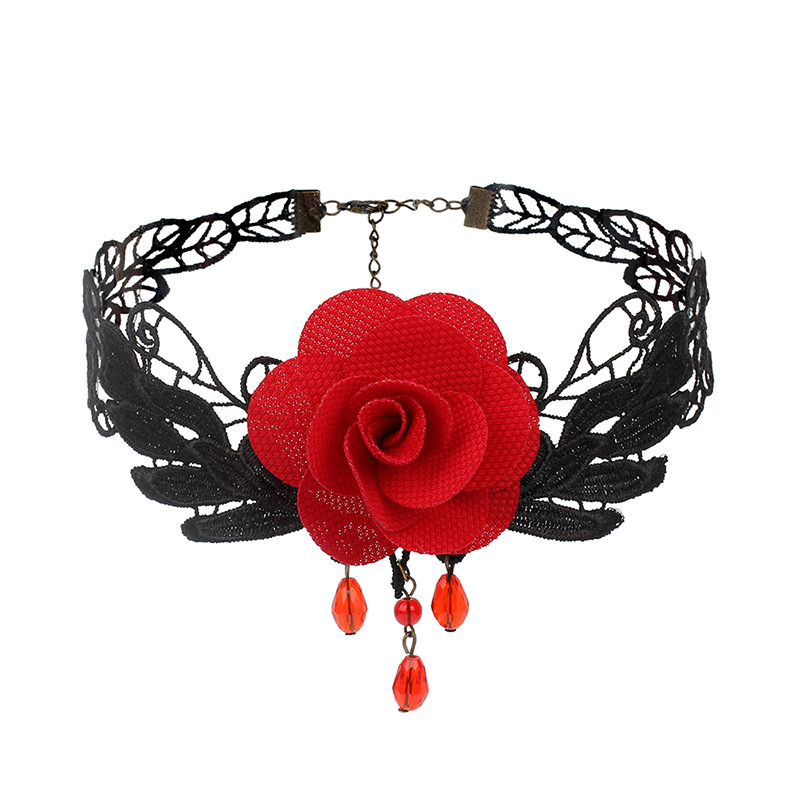 Gothic Black Lace Necklace Women Girl Boho Crystal Tassel Sexy Lace Choker Dark Jewelry Multi-Layer Fringe Lace Choker Necklace - Gothic Lolita Vintag