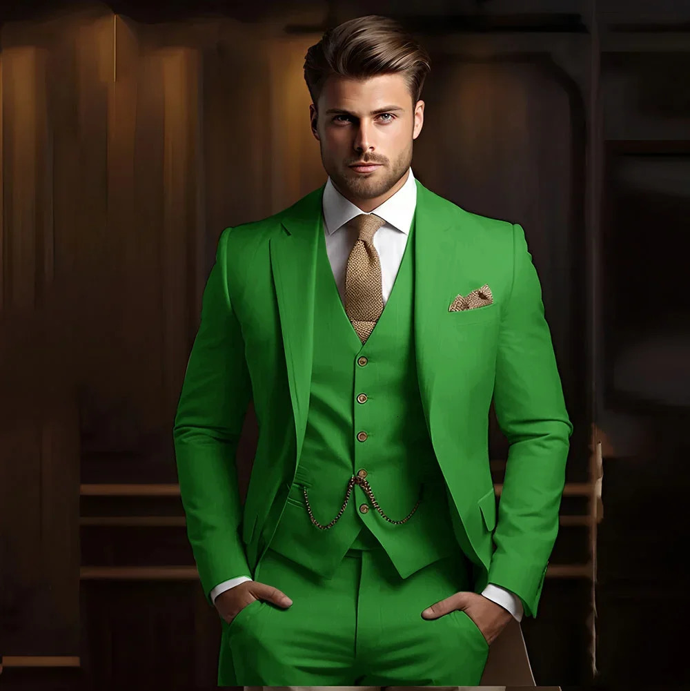 Formal Mens Suits for Groom 3 Pieces Khaki Wedding Groom Tuxedo Slim Fit Male Fashion Suit Jacket with Pants Vest 241220