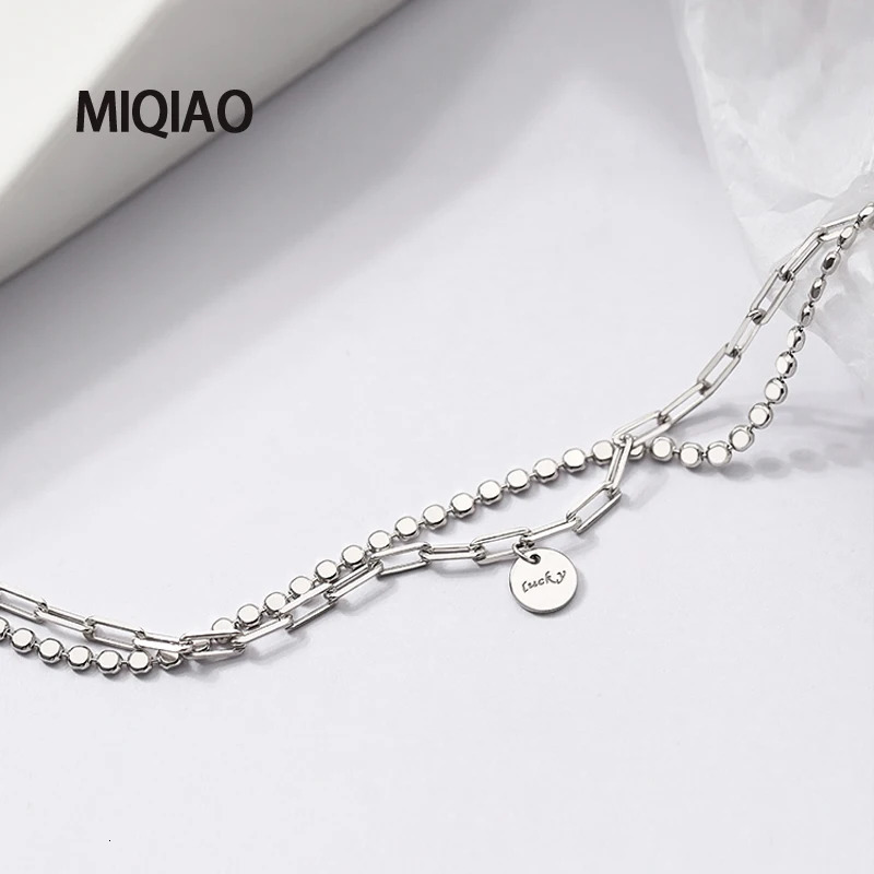 MIQIAO 925 Sterling Silver Double Layer Lucky Chain Round Womens Bracelet On Hand Simple Female Fashion 241220