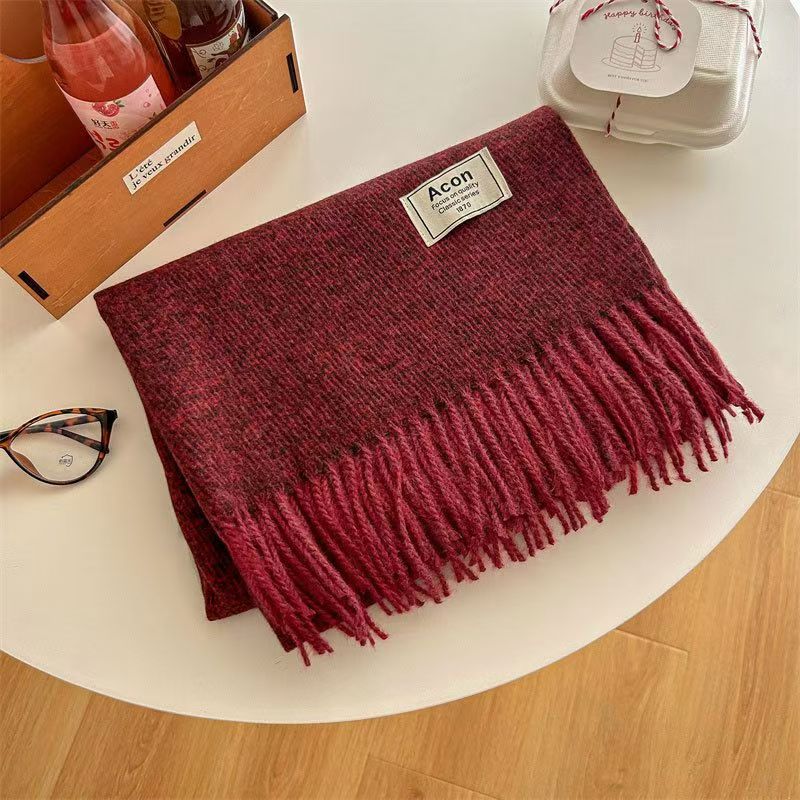 T022 solid color cashmere scarf female Korean version shawl winter thickened student versatile fashion warm neck scarf