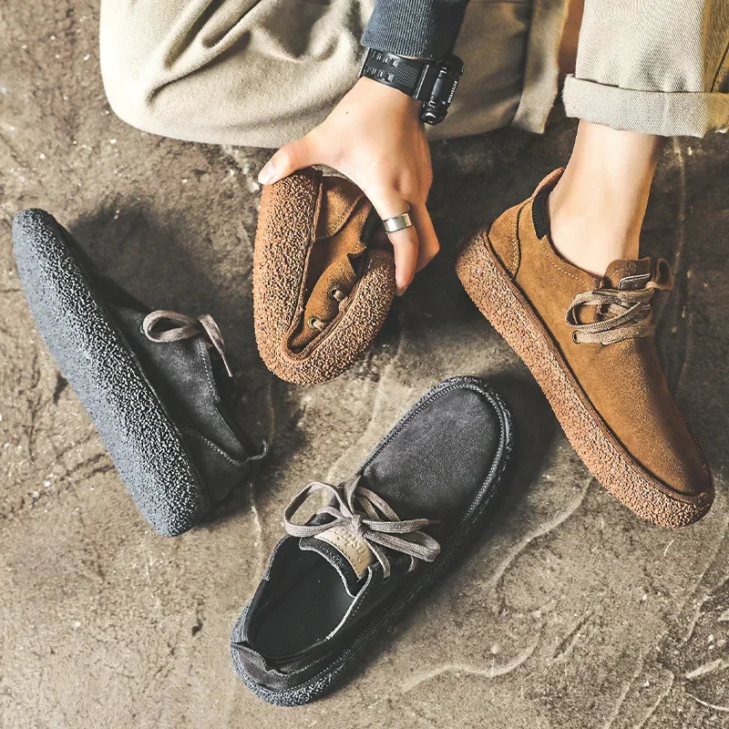 Casual Leather Shoes Retro Board Shoes Matte Leather Non-slip Flat Shoes Soft Bottom Tooling Shoes Sports Casual Shoes 241213