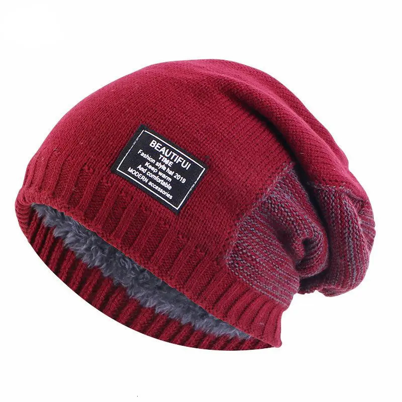 Winter Keepwarm Unisex Dual Color Knitted Velvet Inner Lining Skullcap 241214