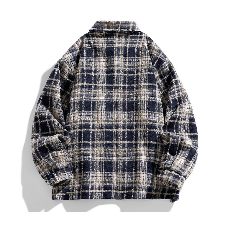 American Vintage Mens Plaid Fleece Lined Jacket Thick Warm Cargo Jackets for Men Winter Coats Autumn Fleece Windbreaker Parkas 241220