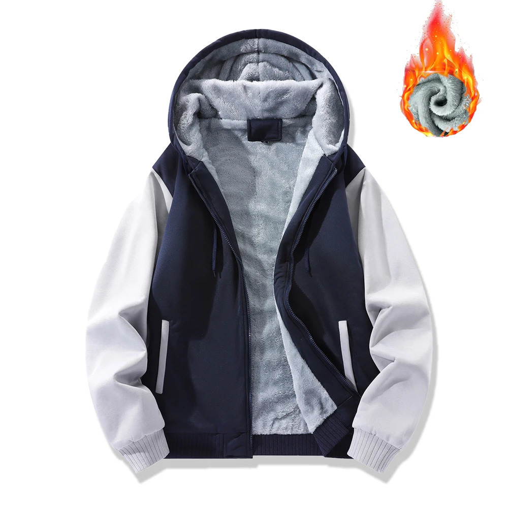 Mens Autumn Winter Zipper Jacket Thick Warm Baseball Uniform Sports Casual Thicken Hoodies Fashion Male Patchwork Loose Jackets 241216