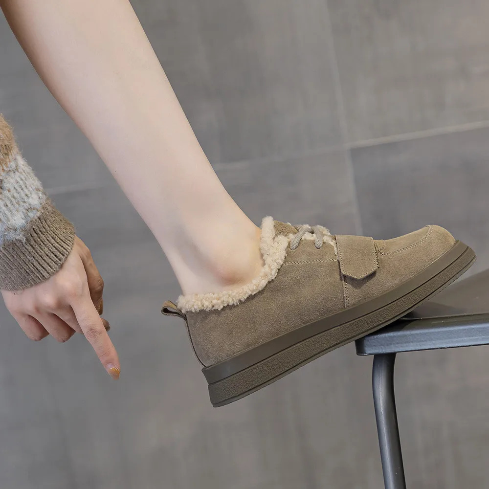 FEDONAS Casual Round Toe Women Flats Winter Platforms Wool Warm Shoes Woman Genuine Leather Concise Basic Working Shoes Pumps 241213
