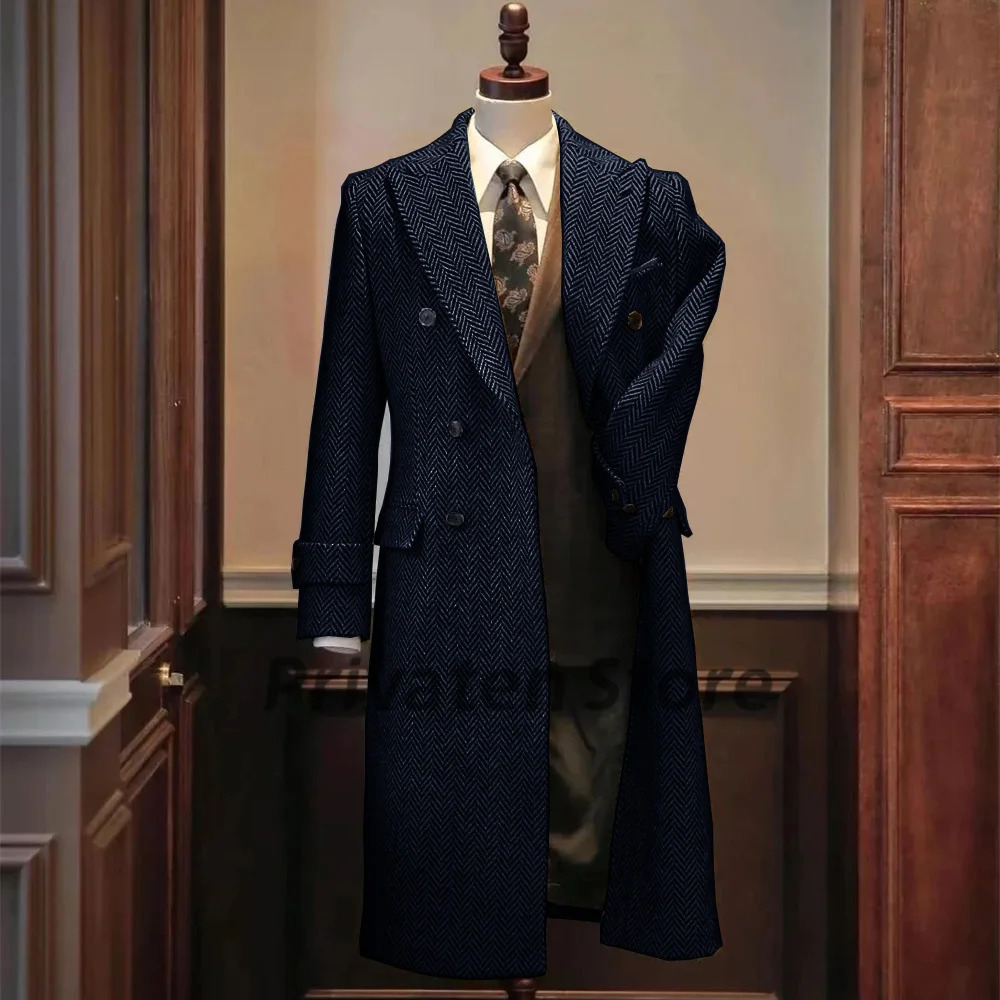 Men Jackets Notched Herringbone Lapel Blazer High Quality Suit Long Coat Windbreaker Camping Mens clothing chaquetas hombre 241218