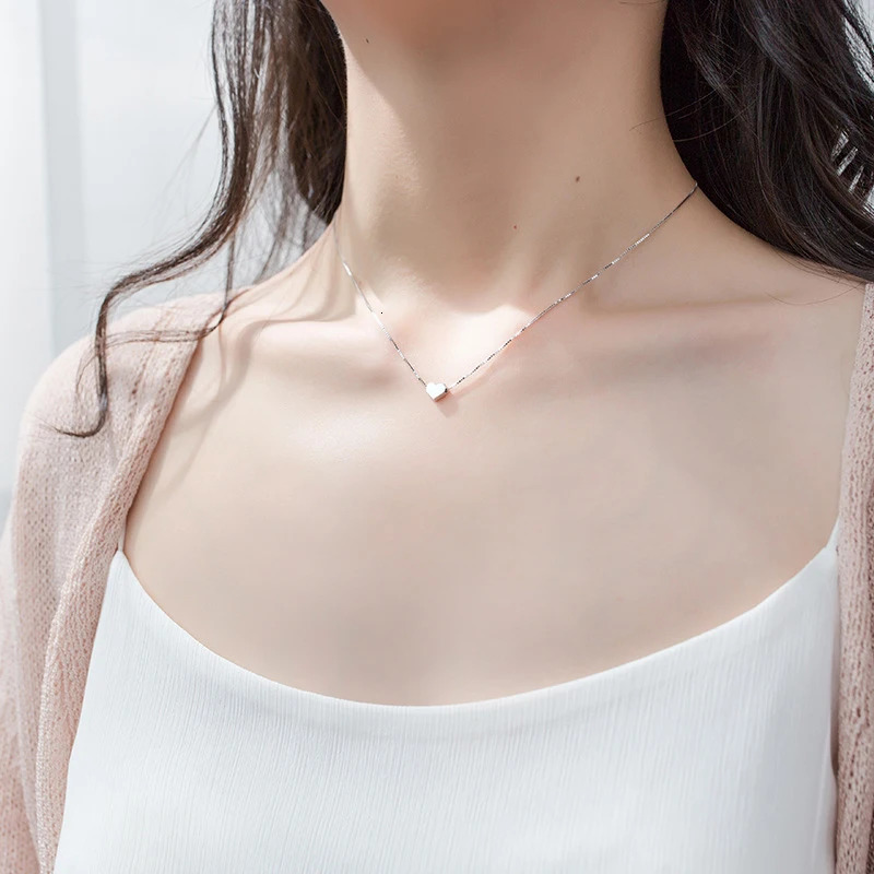 Modian Minimalist Sterling Silver 925 Hearts Pendant Necklace for Women Fashion Box Chain Necklace Fine Jewelry Accessories 241220