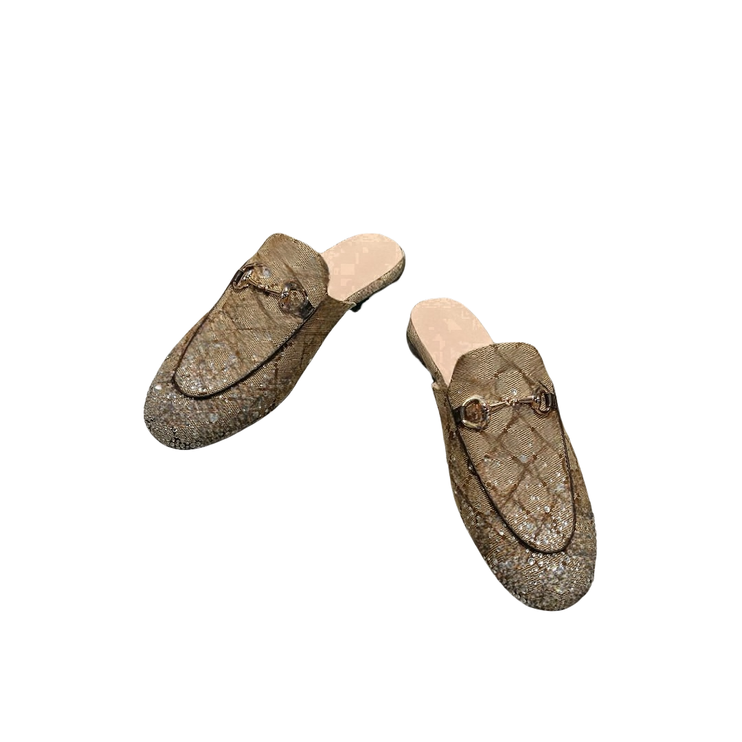 Women's loafer crystals slides slippers designer shoes rhinestone luxury shoes designer mules new loafers mule half slipper casual shoes beige canvan shoes 35-42
