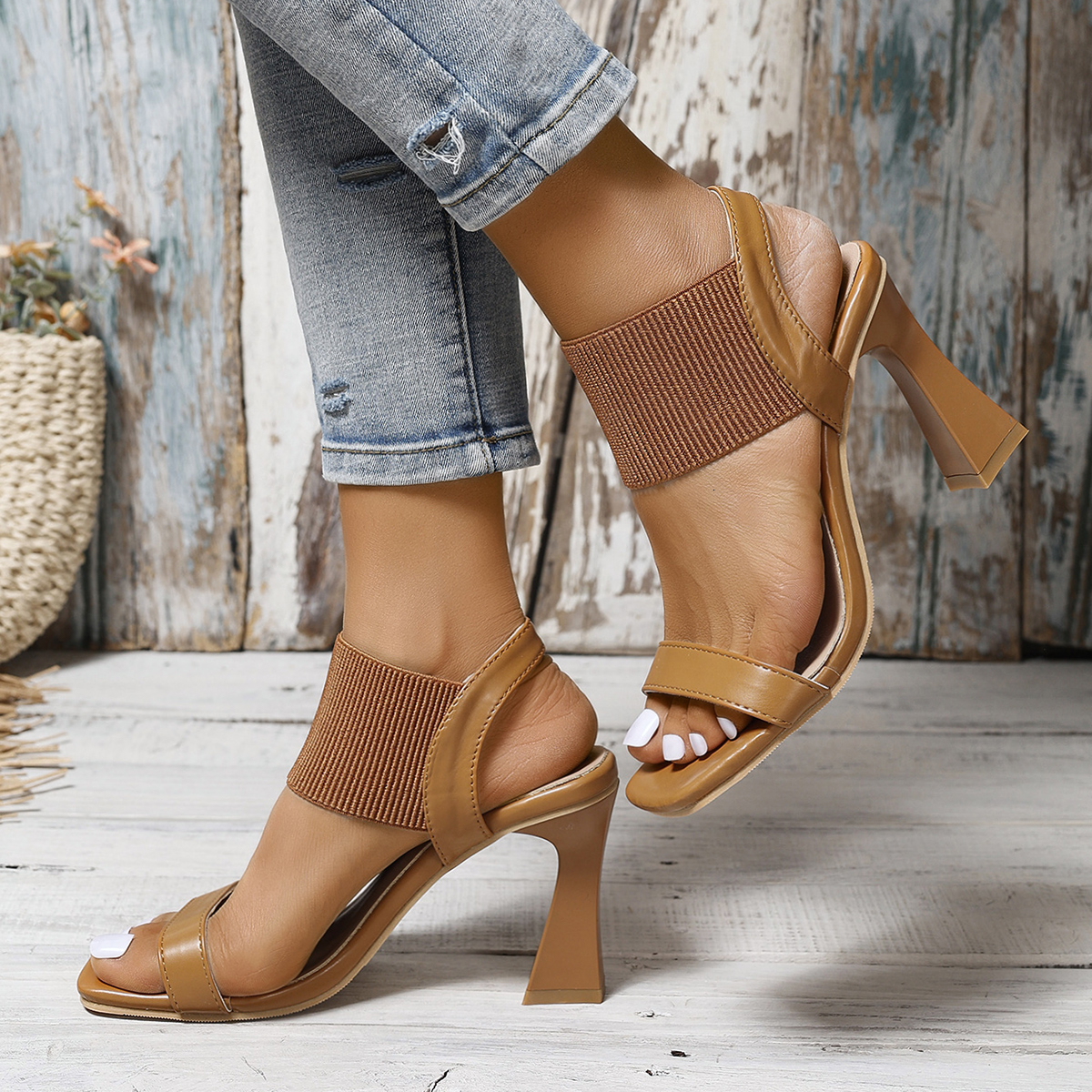 New Fashion Summer High-Heeled Sandal Casual White Elastic High Heels Shoes Female Buckle Strap Open Toe Sexy Women Pumps