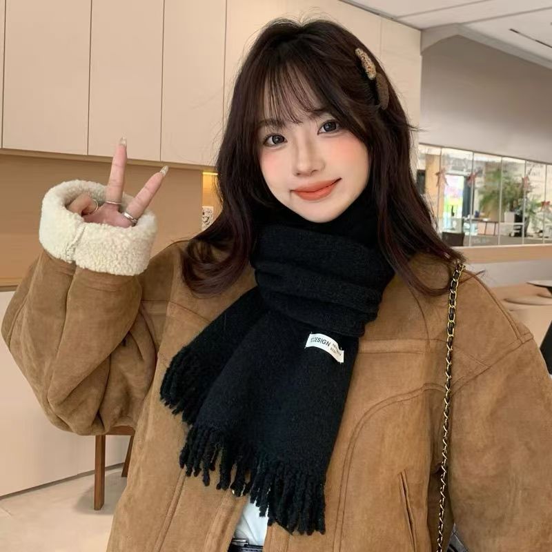T023 new Korean solid color scarf for women in autumn and winter, all-match for students, narrow version, couple warm neck scarf