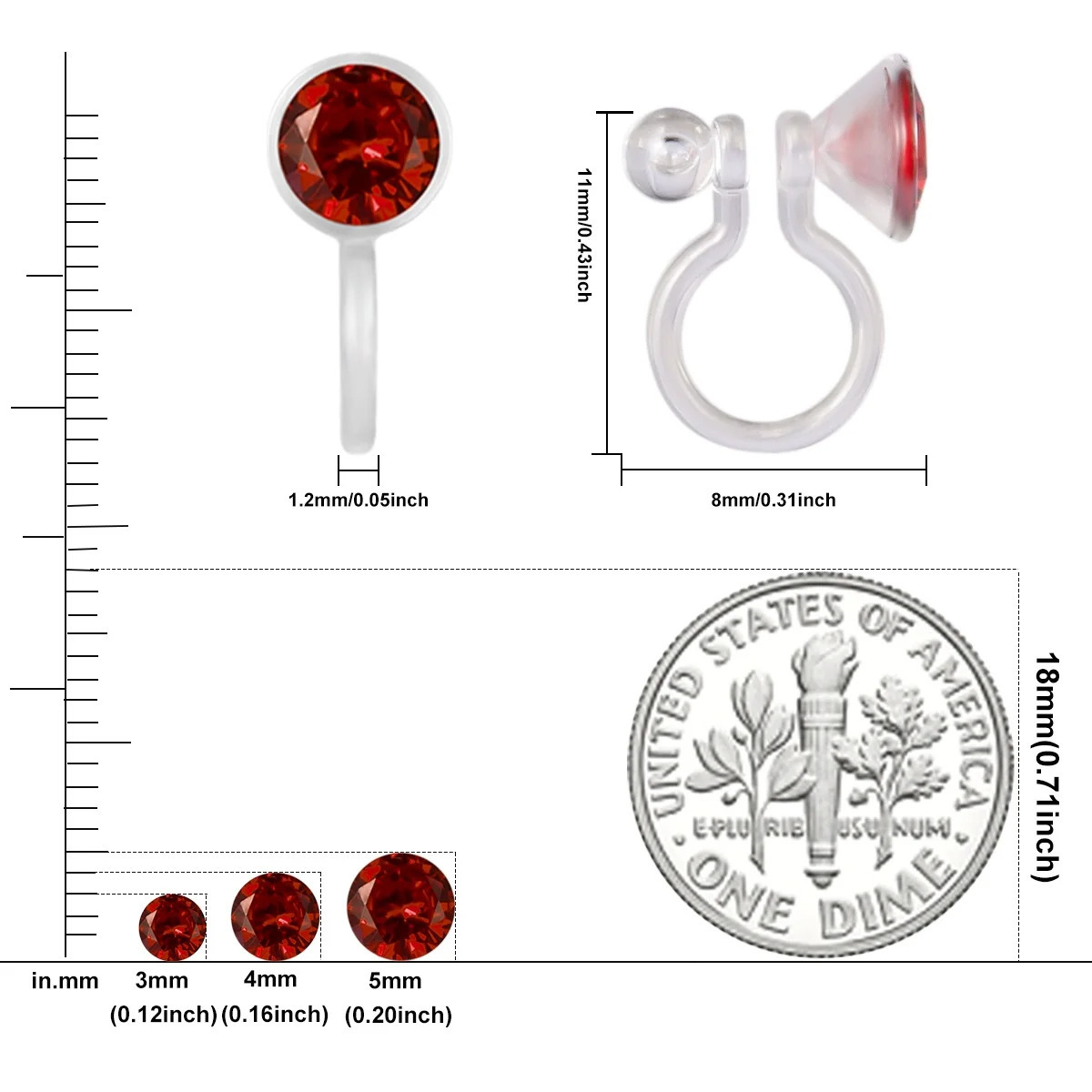 12 Pairs Plastic invisible Clip On Earrings for Sensitive EarsBirthstone Cubic Zirconia Earring Sets Non Pierced Ear for girls 241220