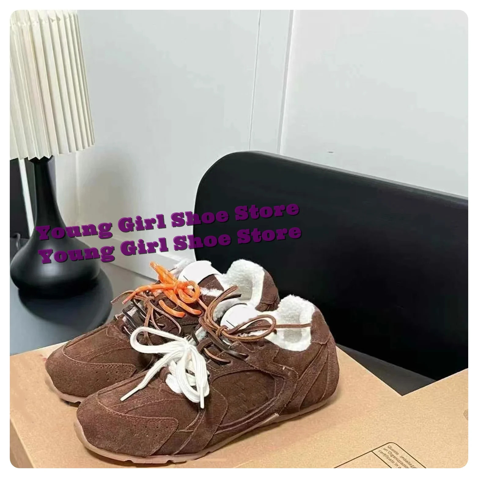 Plain canvas shoes sports shoes fur insulation winter high thickening rough surface casual fashion street womens clothing 241213