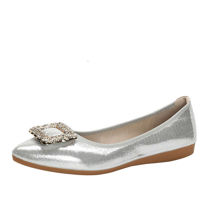 Water Diamond Single For Women 2025 Spring And Summer New Style Pointed Flat Breathable Square Button Bean Shallow Mouth Soft Bottom Lazy Shoes