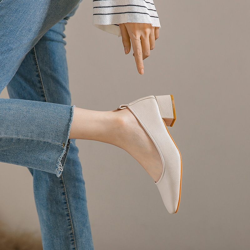 Woman Spring Fashion Square Toe Concise 4Cm High Heel Female Shallow Black Fitting Mary Janes Elegant Cute Loafers Shoes