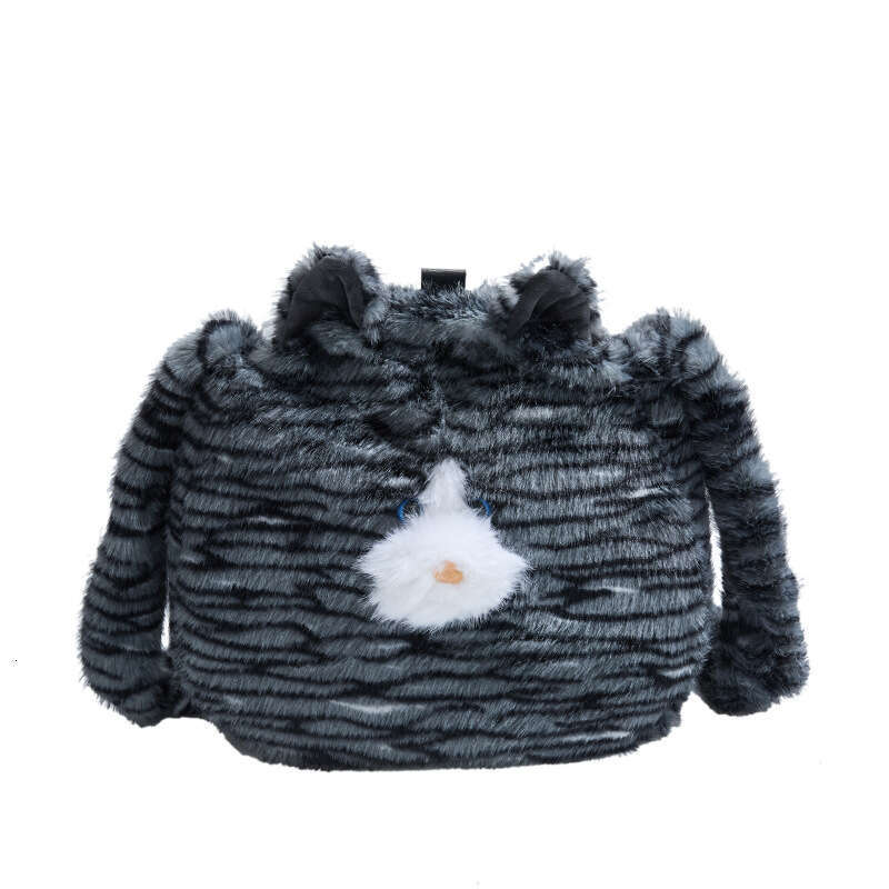 Plush cat tote bag, large capacity handbag, 2024 new cute and fun personalized shoulder crossbody bag