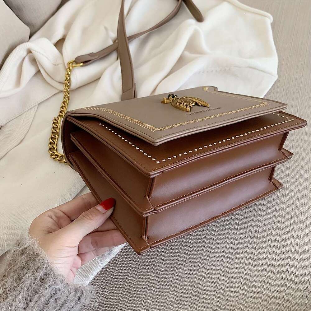 Vintage Brand Designer Women's Bag, Rivets Flap Square Purse with Shoulder, Versatile Shoulder Crossbody Chain Bee Bag , ,