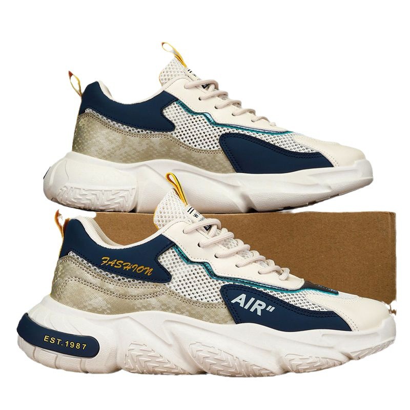 Men's shoes summer 2025 new mesh hollowed-out breathable anti-odor increase all the port wind thick soled daddy tide shoes men