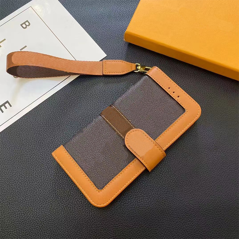 Luxury Leather Flip Wallet Phone Case for iPhone 16 15 14 Samsung S25 S24 S23 Wrist Strap Card Holder Magnetic Snap-button Closure Hardwares Back