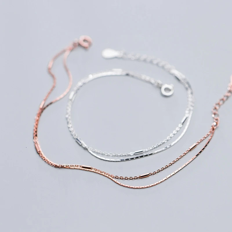 MODIAN 925 Sterling Silver Fashion Double Layer Rose Gold Color Geometric Link Chain Bracelet For Women Fine Jewelry 241220