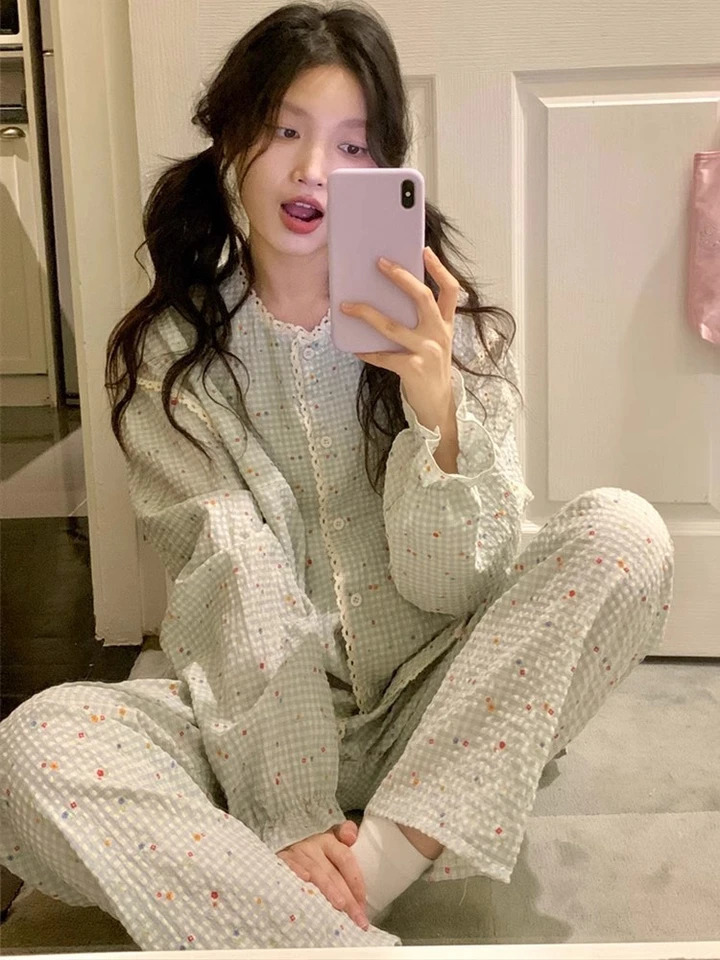 Womens Pajamas Autumn Spring Long Sleeve Soft Sleepwear Set Bear cartoon pyjama Woman Home Nightwear Set Cardigan 241217