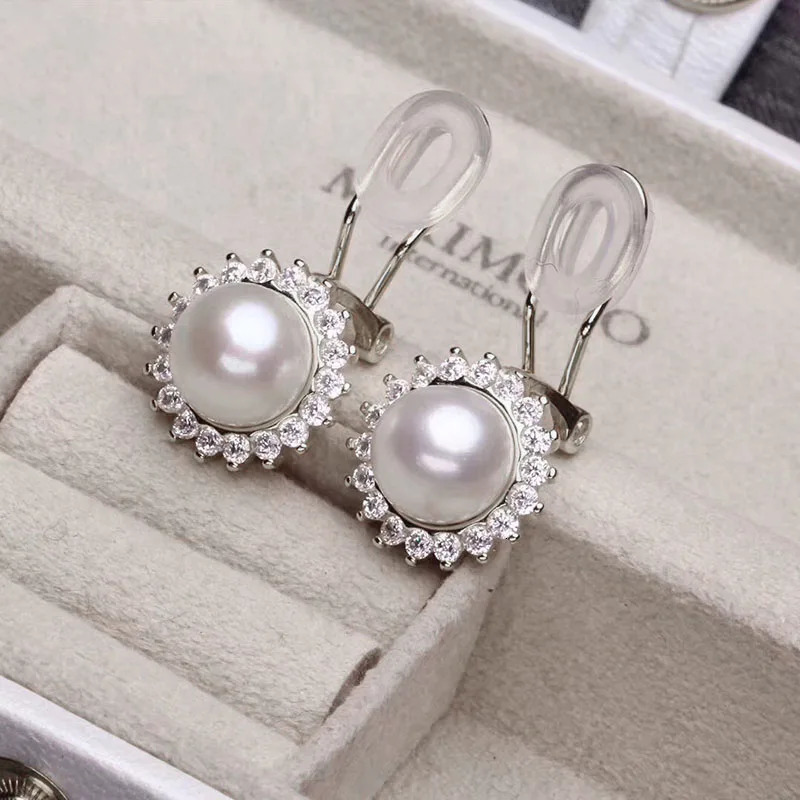 MeiBaPJ Fashion Freshwater Pearl Flower Clip Earrings Real 925 Sterling Silver Fine Charm Wedding Jewelry for Women 241220