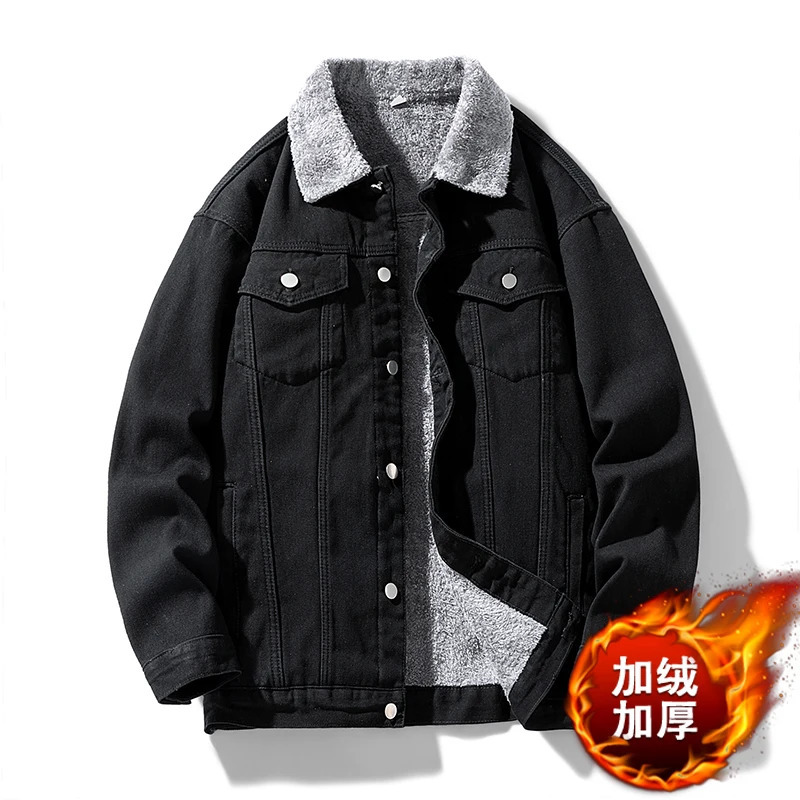 Winter Plush and Thickened Fashionable Distressed Washed Denim Jacket Autumn Loose Casual Versatile Top Trend Jacket 241216