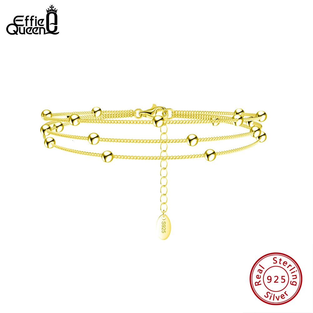 EFFIE QUEEN 14K Gold Triple Layers Chain Bracelet 925 Sterling Silver Round Ball Decor Women Bracelets Fine Jewelry Gift SB173 241214