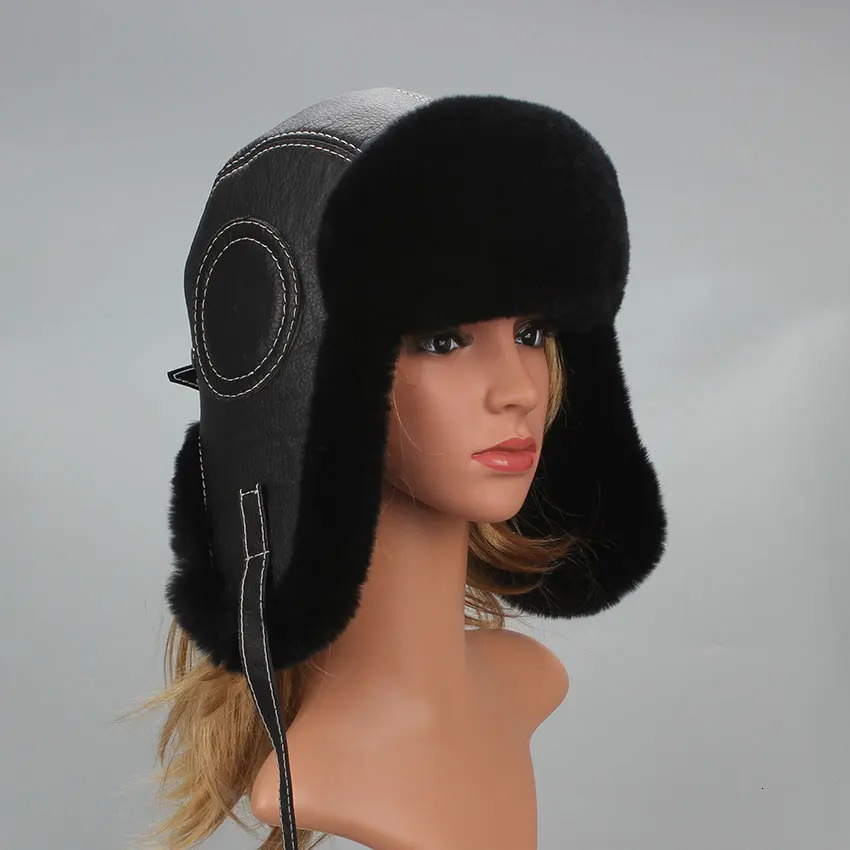Winter ski hat Russian hat mens warm earmuffs thick earmuffs Rex rabbit skin Lei Feng hat unisex hat 241220