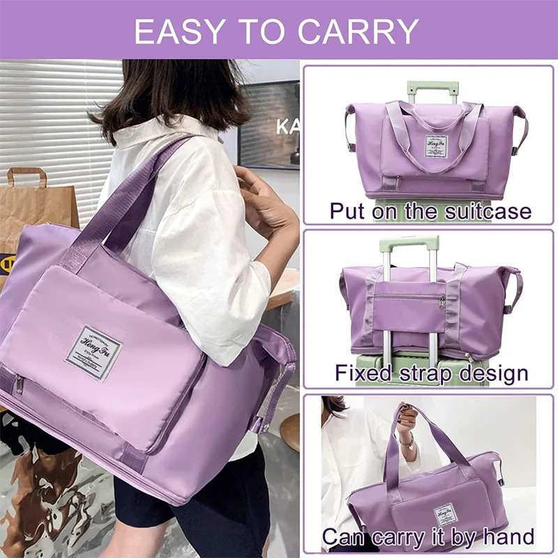 Multi functional foldable fitness bag large capacity shoulder bag sports handbag purple blue black pink 241220