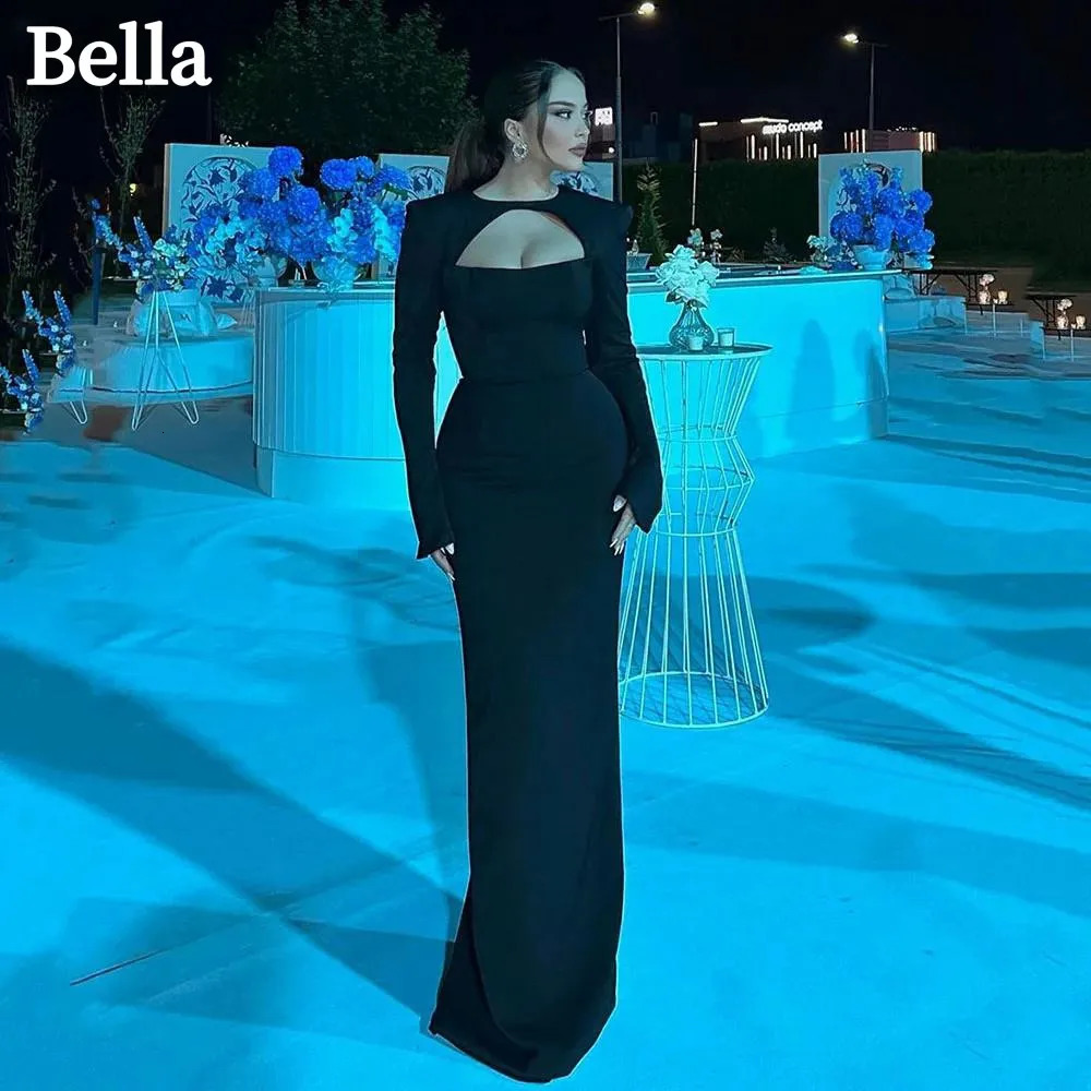 Bella Black Satin Prom Dresses Detachable Shawl Mermaid Wedding Dress Elegant Long Sleeves Customized Vestidos De Fiesta 241217