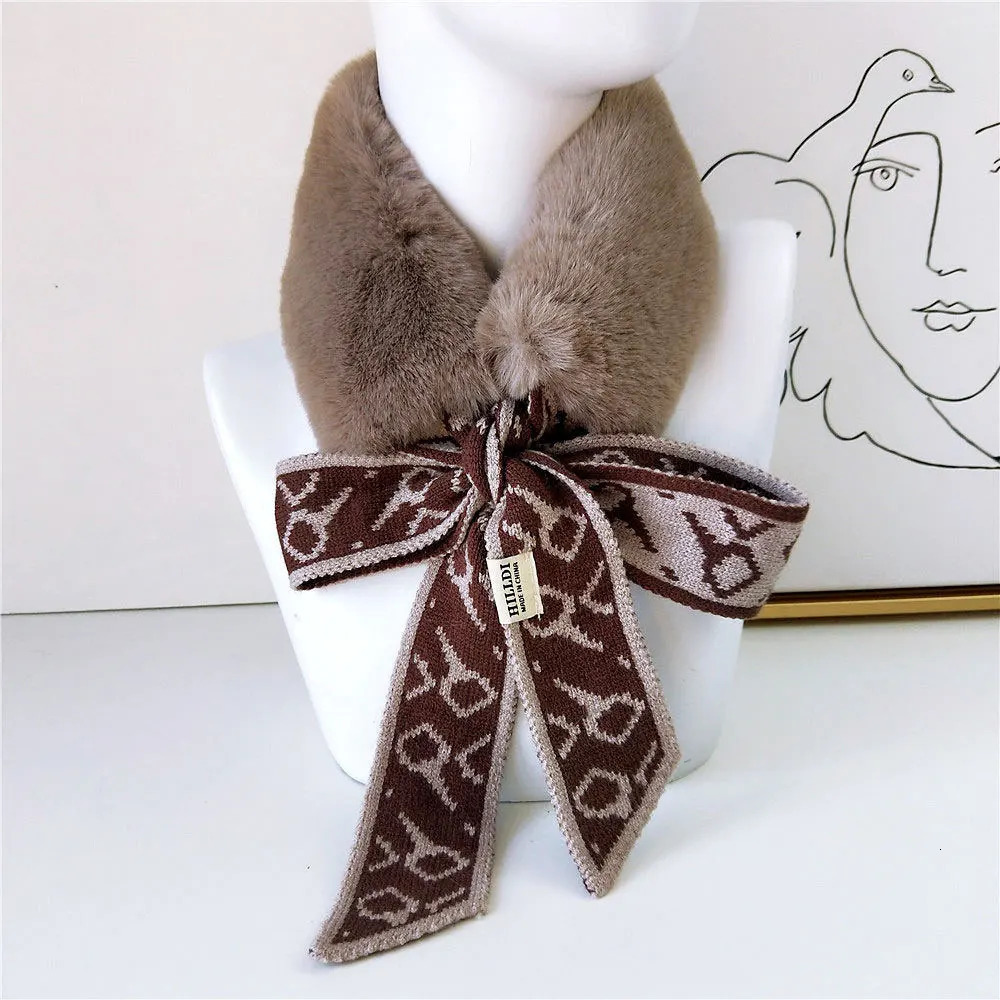 Winter Thick Warm Faux Rabbit Fur Neck Collar Scarf Neckerchief Women Houndstooth Knitted Scarfs for Ladies D195 241220