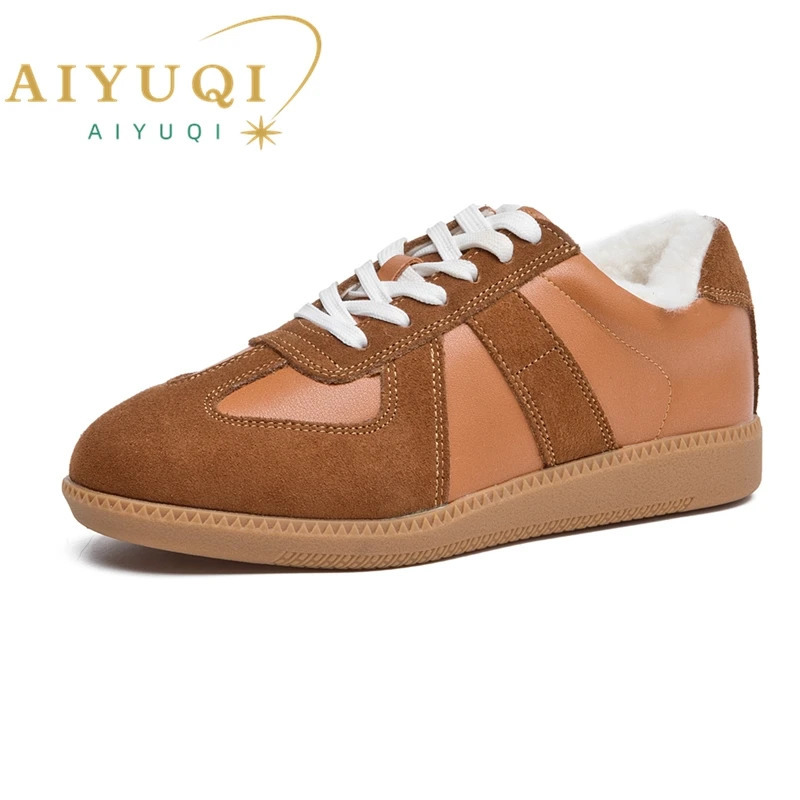 Winter Sneakers Women Genuine Leather Women German Training Shoes Non-slip Sneakers For Women Large Size Velvet Sneakers Female 241213